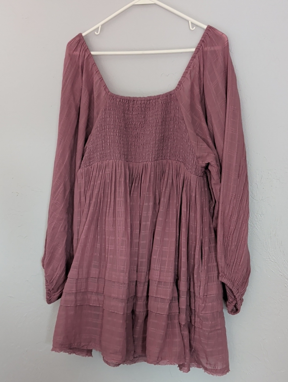 Free People Ari Smocked Crocheted Blush Pink Mini Dress Women's Size Med - Picture 4 of 11